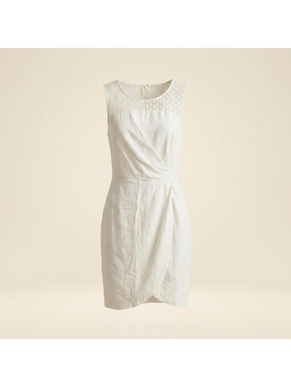 Monsoon NWT Linen Sheath Dress 8 White Eyelet Lace Back Zip Coastal Prep Summer